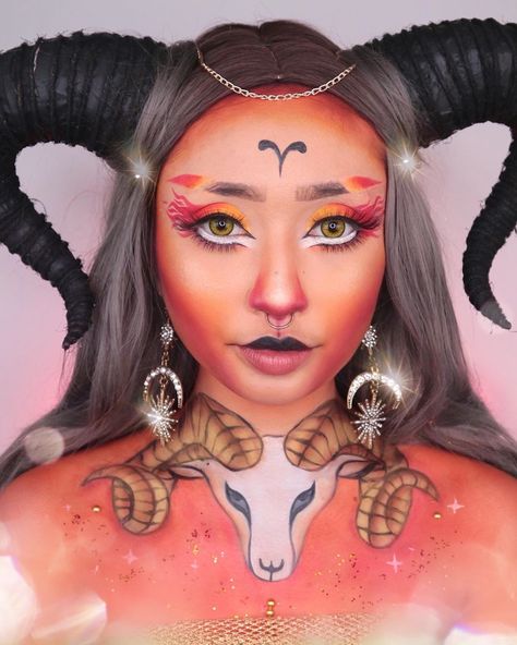 Aries Makeup Look, E Girl Makeup, Aries Aesthetic, Butterfly Makeup, Element Fire, Amazing Halloween Makeup, The Ram, Goth Beauty, Holiday Makeup