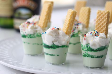 Shamrock Pudding ShotsDelish Jello Pudding Shots, St Patricks Day Drinks, Shamrock Shake, Pudding Shots, St Patricks Day Food, Pistachio Pudding, Saint Patties, Shot Recipes, Jell O