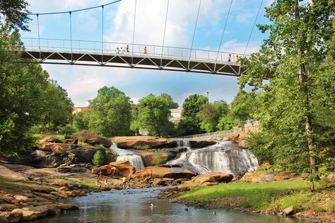 48 Hours in Greenville, SC Liberty Bridge, South Carolina Vacation, South Carolina Travel, Southern Cities, Greenville South Carolina, Mountain Bike Trails, Greenville Sc, Blue Ridge Mountains, Weekend Getaways