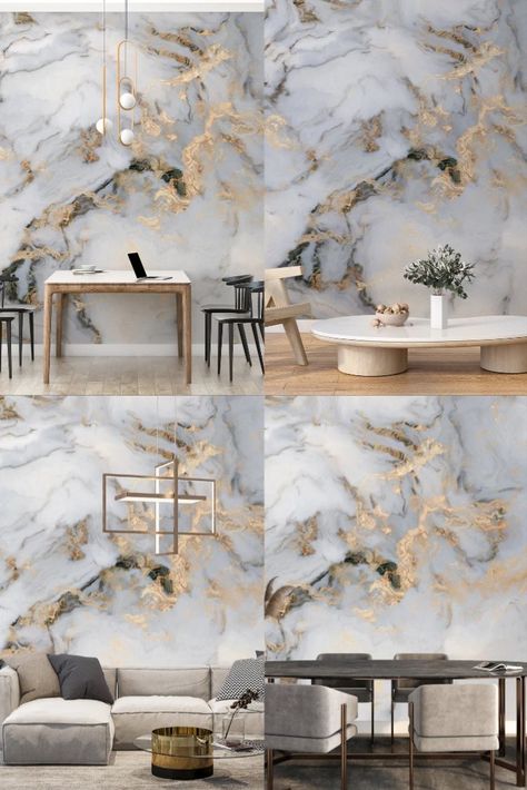 White And Gold Marble Wallpaper, Marble Design Wallpaper, White And Gold Marble, Gold Marble Wallpaper, Wallpaper Cream, Artistic Home Decor, Marble Wall Mural, Room Revamp, Marble Wall Tiles