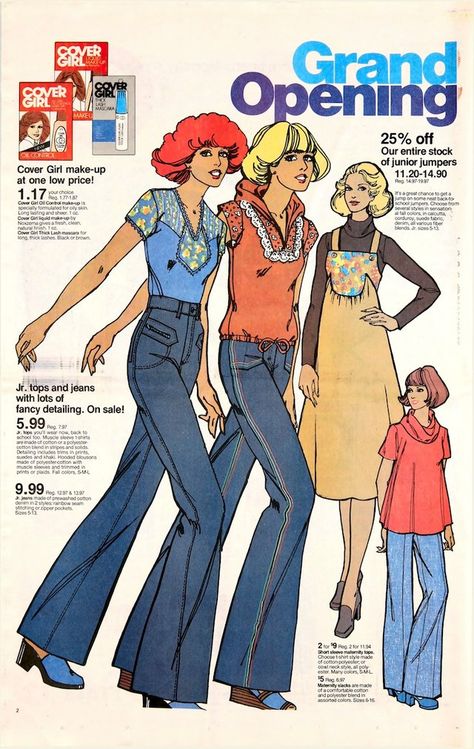 Jeans Ads, School Jumpers, 70s Women Fashion, Illustrated Ladies, Target Jeans, 70s Denim, 70s Clothing, 60s 70s Fashion, Fashion Illustration Vintage