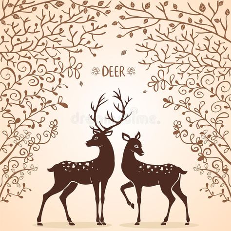 Deer trees. Illustration silhouettes of two beautiful deer #Sponsored , #SPONSORED, #SPONSORED, #trees, #deer, #beautiful, #Deer Linocut Inspiration, Reindeer Drawing, Notes Doodles, Deer Drawing, Gond Painting, Fire Icons, Deer Illustration, Persian Art Painting, Spirit Animal Art