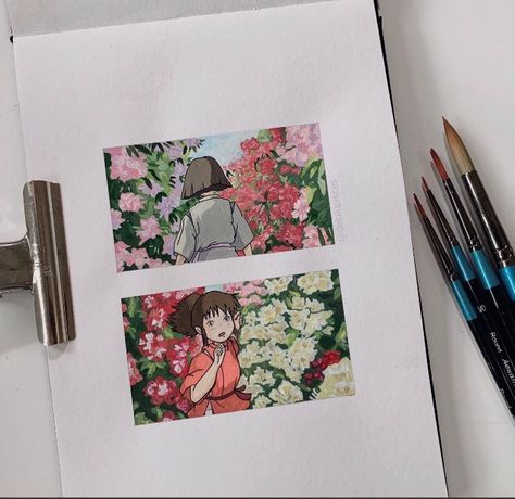 Aesthetic Ghibli Painting, Ghibli Painting, Manga Watercolor, Emoji Drawings, Ghibli Artwork, Anime Canvas Art, Art Drawings Sketches Pencil, Gouache Art, Studio Ghibli Art