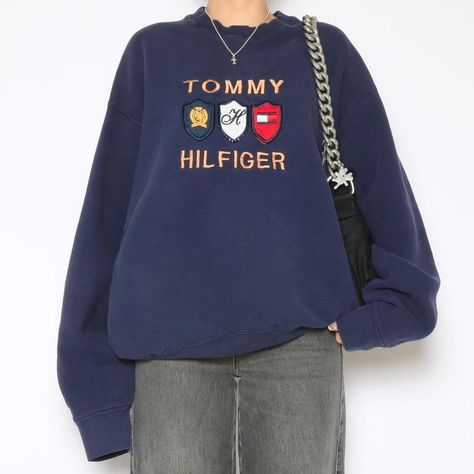 🍒 Vintage Tommy Hilfiger Embroidered Crewneck... - Depop Oversized Aesthetic, Vintage Tommy Hilfiger, Embroidered Crewneck, Sweatshirts Women, Tommy Hilfiger, Crew Neck Sweatshirt, Personal Style, Crew Neck, Sweatshirts