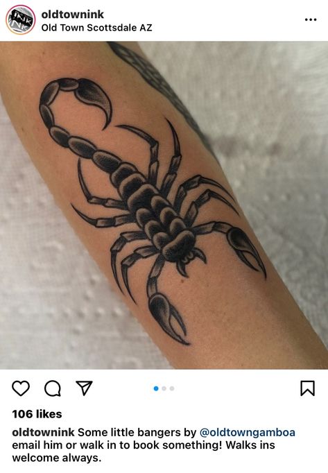 Scorpion Tattoo Design Traditional, Scorpio Tattoo American Traditional, Scorpio Patchwork Tattoo, Scorpion Tattoo Elbow, Scorpion Tattoo On Arm, Scorpio Sun Tattoo, Scorpio Tattoo Traditional, Scorpion Arm Tattoo, Old School Scorpion Tattoo