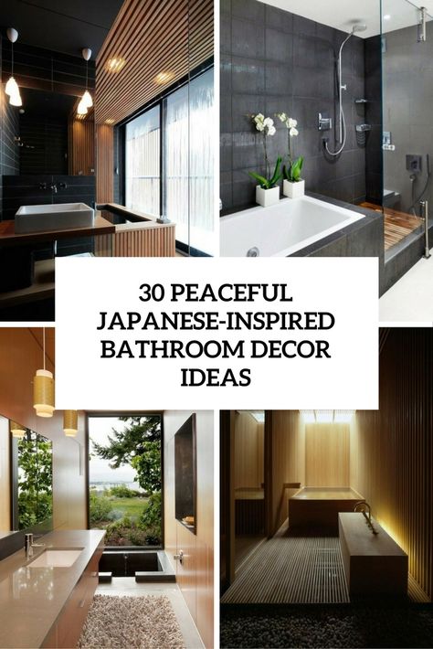 peaceful japanese inspired bathroom decor ideas cover Japan Bathroom Design, Modern Japanese Bathroom, Tubs For Small Bathrooms, Wet Bathroom Ideas, Japanese Bathroom Ideas, Japanese Inspired Bathroom, Shower Wallpaper, Japan Bathroom, Bathroom Japanese