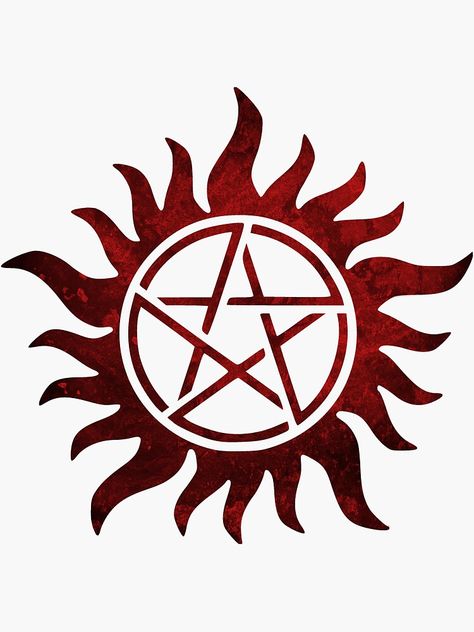 "Anti-Possession Sigil- Red" Sticker by zeecyanide | Redbubble Supernatural Anti Possession Tattoo, Vampire Symbols, Anti Possession Tattoo, Supernatural Anti Possession, Anti Possession Symbol, Supernatural Symbols, Moon And Stars Wallpaper, Supernatural Tattoo, Supernatural Wallpaper