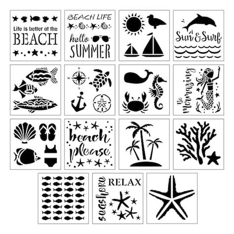 "Find the Seaside Stencils by Craft Smart®, 12\" x 12\" at Michaels. Stencils are great for expressing yourself! Use these seaside-themed stencils for a variety of fun DIY crafting projects. Stencils are great for expressing yourself! Use these seaside themed stencils for a variety of fun DIY crafting projects. They're perfect for transforming gifts, accessories, décor, and furniture! Details: Seaside themed 12\" x 12\" (30.4cm x 30.4cm) stencil sheet size 43 designs (15 stencil sheets total) Re Cards For Men Handmade, Nautical Stencils, Expressing Yourself, Painting Templates, Stencil Crafts, Seashell Crafts, Stencil Template, Tole Painting, The Seaside