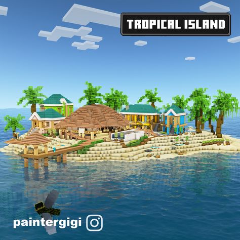 Minecraft Tropical Island, Minecraft Tropical, Minecraft Beach House, Minecraft Garden, Minecraft City Buildings, Tropical Beach Houses, Minecraft Mansion, Minecraft Structures, Minecraft Servers