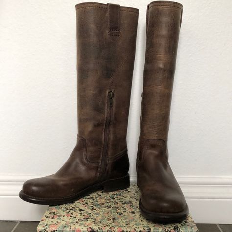 These Are Really Nice Pull-On Knee-High Boots From Frye Company That Come In A Gorgeous Lightly Distressed Brown Leather With A Low Stacked Wooden Heel. They’ve Only Been Worn A Couple Of Times So They’re In Nearly Brand New Condition. Cheers! Dc Style, Tall Brown Boots, High Leather Boots, Frye Boots, Knee High Leather Boots, Wooden Heel, Birthday Wishlist, 2024 Vision, Frye Shoes