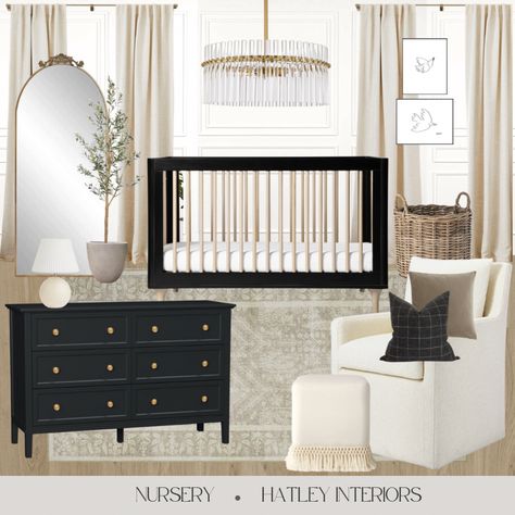 Nursery With Bay Window, Black White Neutral Nursery, Charcoal Crib Nursery, Black Gender Neutral Nursery, Contemporary Modern Nursery, Modern Black Nursery, Light Nursery Ideas, Black Crib Nursery Gender Neutral, Black Furniture Nursery Girl