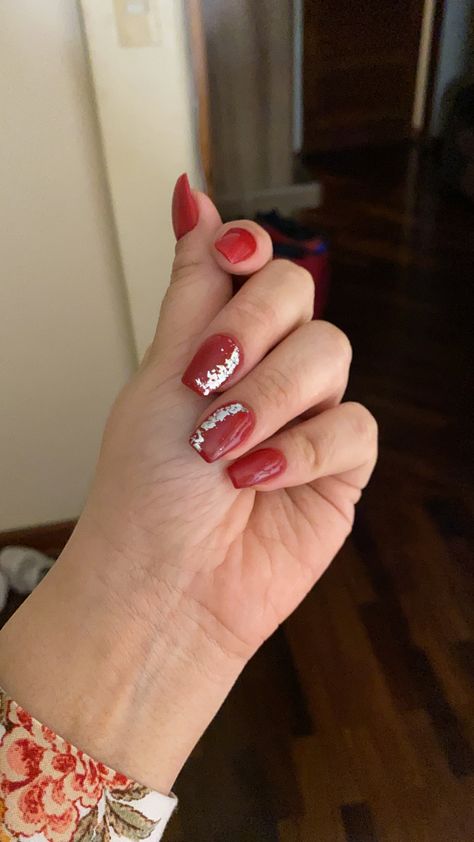 Acrylic ballerina shaped nails sobre in red with silver paper accents Red Nails With Silver, Ballerina Shaped Nails, Nails With Silver, Shaped Nails, Silver Paper, Red Nails, Nails, Makeup, Hair