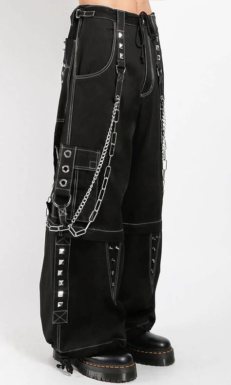 Pants Into Shorts, Goth Pants, Rave Pants, Tripp Pants, Demonia Shoes, Black And White Pants, Baggy Clothes, Tripp Nyc, Silver Chains