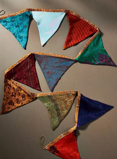 Nwt, Anthropologie, Recycled Saris Pennant Garland - Made In India. Rich Hues And Exotic Patterns. Each Is Different But Would Work Well Together! Use On Mantle Or Tree At Christmas Time Or Year Around For A Festive, Bohemian Flair! 6 Ft Long Each 6 Available! Anthropologie Christmas, Pennant Garland, Fabric Garland, Fabric Flags, Bunting Banner, Christmas Tree Toppers, Christmas Wrapping, Festival Decorations, Holiday Ornaments