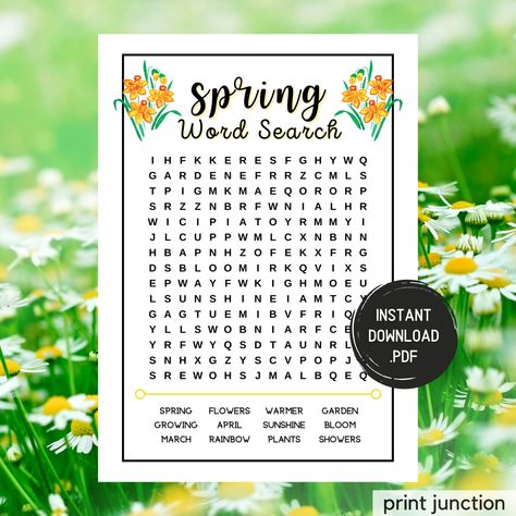 Spring Word Search, Printable Springtime Games, Spring Activities For Adults And Kids, Fun Spring Games, Easter Games, Instant Download Spring Activities For Adults, Spring Word Search, Fun Easter Games, Spring Games, Spring Words, Easter Games, Games Printable, Activities For Adults, Classroom Games