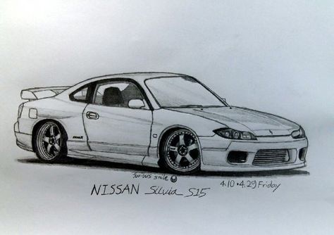 Miata Drawing Sketch, Nissan Silvia S14 Drawing, Nissan Silvia S15 Drawing, S15 Drawing, Supra Sketch, Jdm Drawing, Gtr Drawing, Monster Energy Clothing, Simple Car Drawing