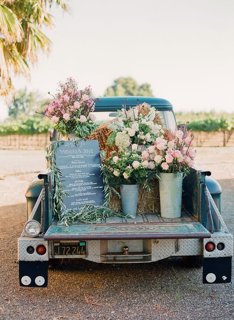 MENU displayed becomes part of the decor with flowers and chalkboard {we have a HUMONGOUS selection of various size, shape + black or COLORed chalkboards } Yes, that's right the CHALKBOARD itself can be created to match Your event palette or home!  #vintagetruck by request   #multifunctionaldisplays = great value for those on a budget! Reception Display, Truck With Flowers, Spring Minis, Flowers 2023, Farmgirl Flowers, Taylor Wedding, Time God, Flower Princess, Quilt Studio