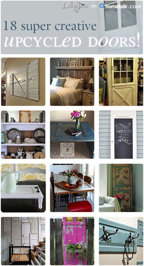 Old Door With Windows Repurposed, Repurposing Doors Ideas, Things To Do With An Old Door, Recycled Doors Ideas, Using Old Doors To Decorate, Things To Do With Old Doors, Antique Doors Repurposed, Old Doors Repurposed, Upcycle Door