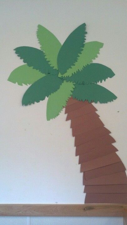 3d Palm Tree Paper, Palm Tree Door Decorations Classroom, Chika Chika Boom Boom Craft, Palm Tree Classroom, Palm Tree Classroom Decor, Palm Tree Bulletin Board, Beach Theme Decorations Party, Beachy Classroom, Jungle Classroom Door