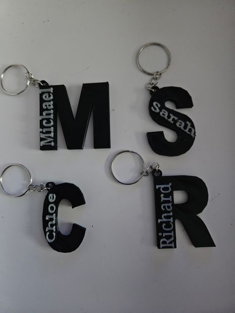 Initial Keyring, Full Name, Large Letters, 3d Printed, Key Rings, Key Ring, Black Green, In The Dark, Glow In The Dark