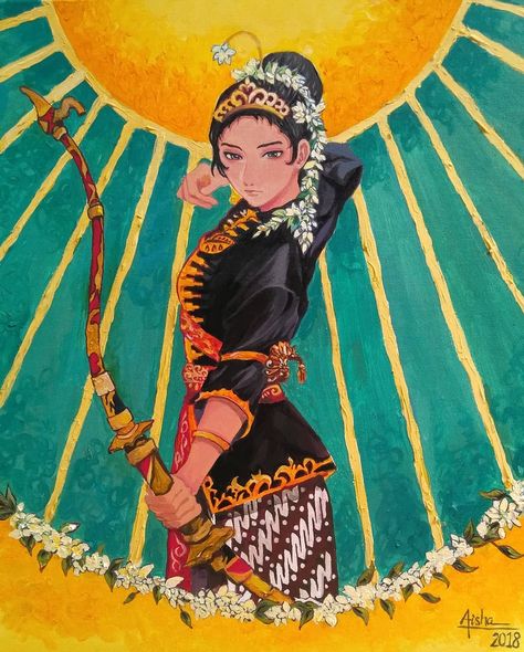 shinonon's heavenly smile on Instagram: “[ Wira Pertiwi ]  Is a traditional dance from Central Java, Indonesia. It tells about great bravery, and patriotism of female warriors in…” Princess Outfits Ideas, Indonesian Clothing, Illustration Art Painting, Illustration Traditional, Gfx Design, Warrior Drawing, Female Warriors, Indonesian Art, Central Java