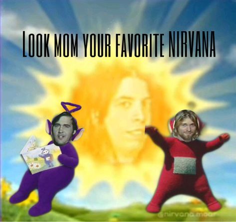 #nirvana #teletubbies #funny #snl #band #grunge #90s Nirvana Meme, Teletubbies Funny, Nirvana Funny, Nirvana Members, Nirvana Pictures, Curco Vein, Kurt Cobain Photos, Nirvana Music, Look Grunge