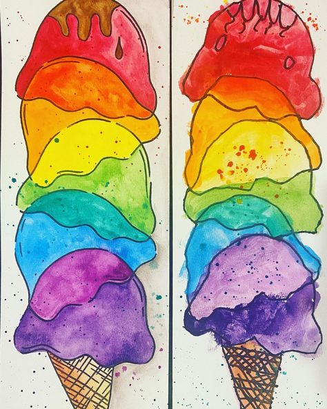 Ice Cream Ideas, Craft Ice Cream, Kids Painting Projects, Cool Crafts For Kids, Craft Ideas With Paper, Ideas With Paper, Color Wheel Art, Kids Craft Ideas, First Grade Art