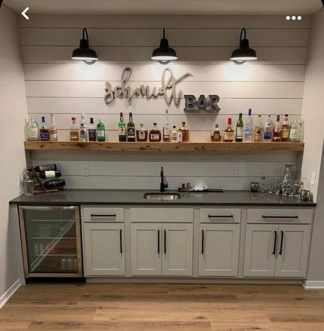 Coastal Bar Decor, Basement Bar Ledge Ideas, Rustic Wine Bar Ideas Home, Farmhouse Bar Decor Ideas, Wine Bar In Family Room, Small Narrow Basement Ideas Layout, Basement Bar Designs Farmhouse, Basement Serving Counter, Farmhouse Gameroom Ideas