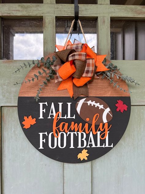 CraftyCutsDesigns4 - Etsy Fall Family Football Sign, Holiday Crafts To Make And Sell, Football Themed Door Hangers, Fall Welcome Signs For Front Door, Football Door Hanger Wooden, Football Door Signs, Fall Door Signs Diy, Fall Diy Crafts To Sell, Fall Welcome Sign Front Door