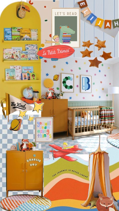 Colorful Nursery Boy, Modern Colorful Nursery, Boy Nursery Colorful, Colourful Baby Nursery, Colorful Boy Nursery, Maximalist Nursery, Eclectic Baby Nursery, Primary Color Nursery, Nook Under The Stairs