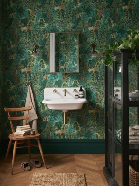 Garden Of The Gods, Graham & Brown, Bathroom Trends, Brown Wallpaper, Wallpaper Direct, Green Bathroom, Bathroom Wallpaper, Stunning Wallpapers, Interior Trend