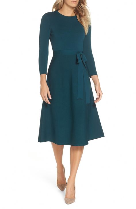 Women's Eliza J Fit & Flare Sweater Dress, Size Medium - Green #weddingguestdress Appropriate Outfits, Fall Wedding Guest Dresses, Flare Sweater Dress, Fall Wedding Outfits, How To Dress For A Wedding, Wedding Guest Outfit Fall, Eliza Dress, Fall Wedding Guest, Fall Wedding Guest Dress