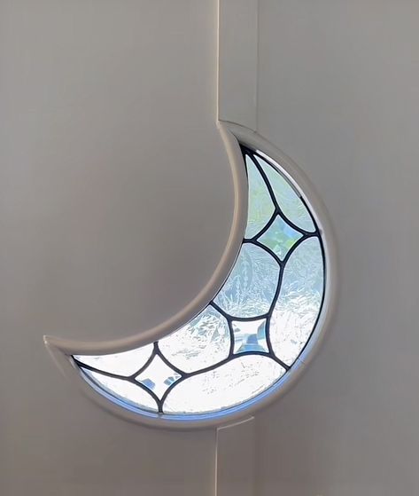 glass moon door Moon Door, House Vents, Moon Window, Good Night Moon, Door Decorations, Stained Glass, Front Door, Moon, Glass