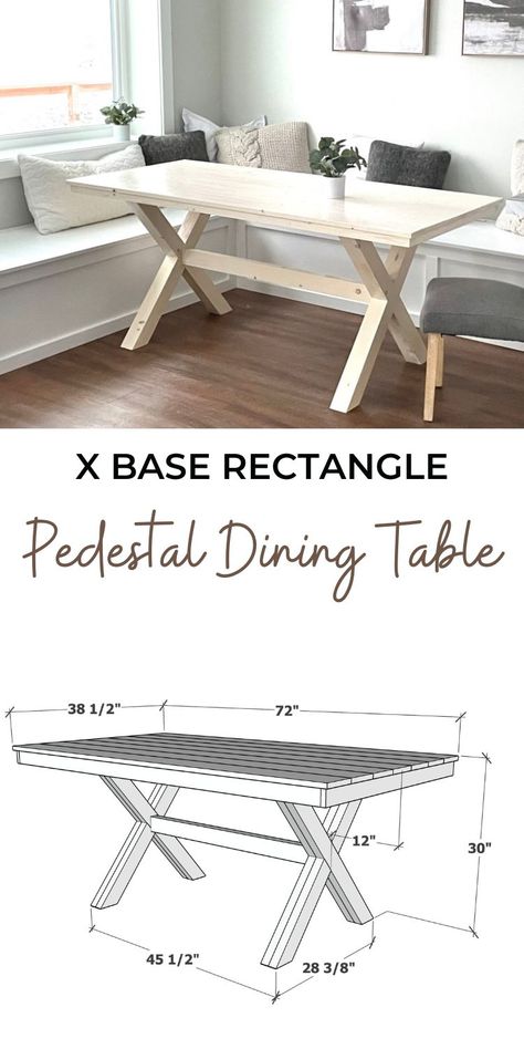 Pedestal Rectangle Dining Table, Rectangle Pedestal Dining Table, Small Rectangle Dining Table, White Farmhouse Table, Diy Pedestal, Diy Dining Room Table, Diy Furniture Building, Flip House, Dining Banquette