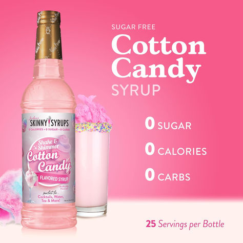 COTTON CANDY SYRUP: The sweet magic flavor of your favorite fair treat! It even has a little bit of glitter inside. Use the flavored syrup as a water enhancer, or to make refreshing and delicious juice, teas, lemonades, cocktails, juices, & more. HOW TO ENJOY: Simply add 1 tsp - 1 tbsp of the sugar free lemon raspberry syrup to your favorite drink or dessert. Adjust to get the perfect amount of flavor and sweetness and enjoy! Cotton Candy Water Recipe, Sugar Free Lavender Syrup, Water Recipes With Cotton Candy Syrup, Water Flavor Packet And Syrup Recipes, Flavored Water Recipes With Syrups, Fruit Flavored Water, Candy Syrup, Cotton Candy Flavoring, Sweet Magic