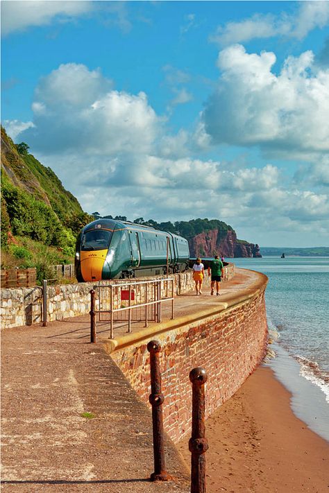 Teignmouth sea wall and train line, Devon, England, photo: A. J. Paul Train Line, Devon England, Vintage Graphic Design, Sea Wall, Propaganda Posters, A J, Vintage Travel Posters, Vintage Graphics, Vintage Travel