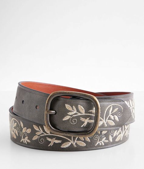 BKE Floral Embroidered Belt - Grey Medium, Women's Greysmoke Distressed faux leather 1 1/4 belt Leather lining. Due to the nature of leather/suede, small variances of color in the skin may occur, this is in no way considered a defect. These are inherent characteristics of leather/suede and will enhance the individual look of your garment.. Face: Synthetic leather. Back: Cow Leather.. WOMEN'S BELT SIZE CONVERSION CHART Jean Size 23-24 25-26 27-28 29-30 31-32 Belt Size XS S M L XL Belt Length** 34 Nashville Fits, Rustic Belt, Levis Ribcage Straight Ankle Jeans, Big Buckle Belt, Embroidered Belt, Handmade Belts, Belt Leather, Aesthetic Women, Conversion Chart