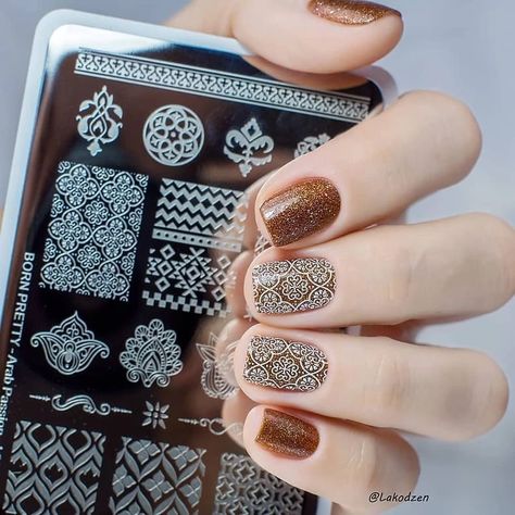 Arabic Nails, Nails Colour, Polka Dot Nail Designs, Mandala Decor, Stamp Template, Dot Nail Designs, Bright Nail Designs, Copper Nails, Boho Nails