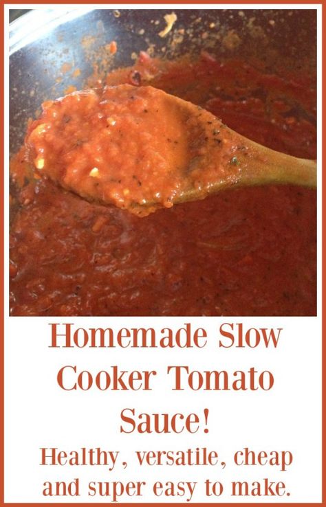 Homemade Slow Cooker Tomato Sauce! - healthy, versatile, cheap and super easy to make. Slow Cooker Tomato Sauce, Kid Friendly Vegetarian Recipes, Frugal Family, Easy Chicken Dinner Recipes, Tomato Sauce Recipe, Cooking For A Crowd, Cooking On A Budget, Vegetarian Recipes Easy, The Diary