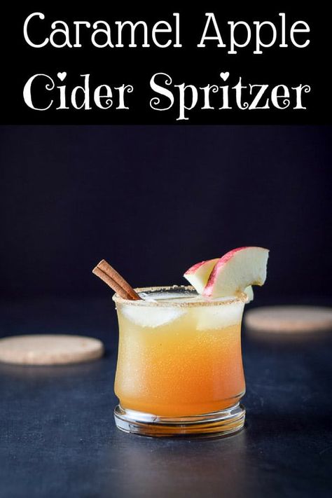 This caramel apple cider spritzer has only three ingredients - caramel vodka, apple cider and Prosecco!  It's the perfect cocktail to serve in the fall or at Thanksgiving!! #applecider #caramelapple #vodkaspritzer #dishesdelish  http://ddel.co/jaapcisp via @dishesdelish Fall Spritz, Carmel Vodka, Prosecco Drinks, Caramel Apple Cider, Aperol Spritz Recipe, Spritzer Recipes, Caramel Vodka, Craft Cocktail Recipe, Spritz Recipe