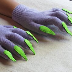 Monster Costume Diy, Gloves With Claws, Dino Costume, Monster Costume, Diy Monsters, Black Claws, Monster Costumes, Dragon Costume, Purple Knit