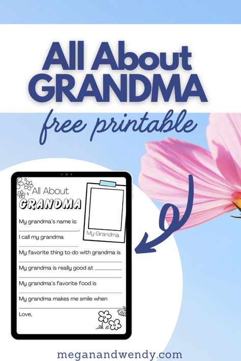 A great gift for Mother's Day or even a birthday! Download this free printable pdf All About Grandma questionnaire for grandkids to fill out All About Grandma Free Printable, Grandma Questionnaire, All About Grandma, Word Search Printables, Thank You Sign, Craft Projects For Kids, Carnival Party, Printable Signs, Party Signs