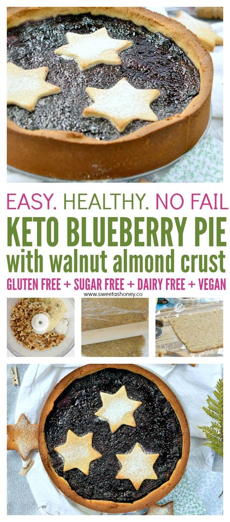 Keto Blueberry pie with chia seed jam and almond flour walnut crust. A delicious low carb gluten free dessert 100 % gluten free. #keto #peicrust #pie #ketopie #ketobaking Keto Blueberry Pie, Low Carb Gluten Free Desserts, Veggie Noodles Recipes, Keto Diet Vegetables, Walnut Crust, Gluten Free Dessert, Chia Seed Jam, Keto Blueberry, Low Carb Fruit