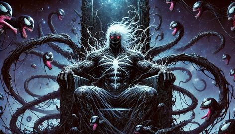 Knull, the God of Symbiotes, is a powerful cosmic entity from Marvel Comics. Known for his dark, menacing presence and control over symbiotes like Venom, Knull is a force of evil born from the void before the universe's creation. His abilities include summoning symbiotes, wielding the All-Black Necrosword, and manipulating darkness. Fans of Marvel's cosmic lore are captivated by Knull's terrifying appearance, deep connection to the symbiote mythos, and his epic battles with heroes like Thor a... Knull Symbiote God, God Of Darkness, Cosmic Entity, Fantasy Monster, The Void, A Force, Horror Comics, Force Of Evil, Marvel Art