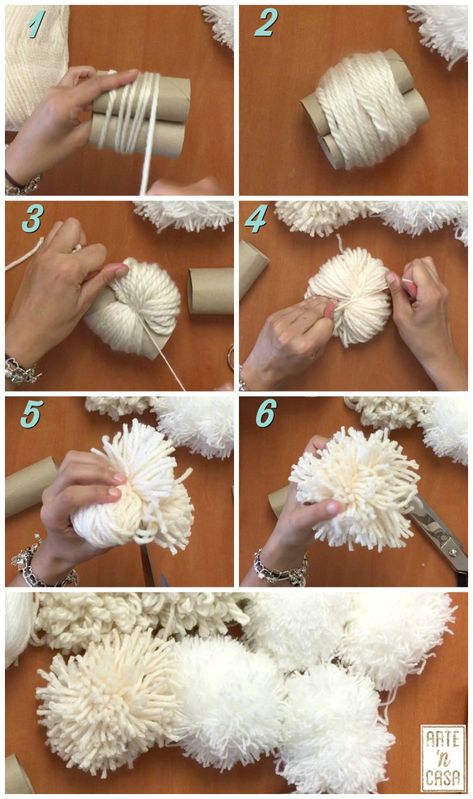 Cómo hacer pompones (3 métodos) | Artencasa Wool Crafts Diy, Pom Wreath, Diy Yarn Crafts, Handmade Christmas Crafts, Easter Bunny Crafts, Spring Easter Crafts, Preschool Arts And Crafts, Pom Pom Crafts, Hand Crafts For Kids