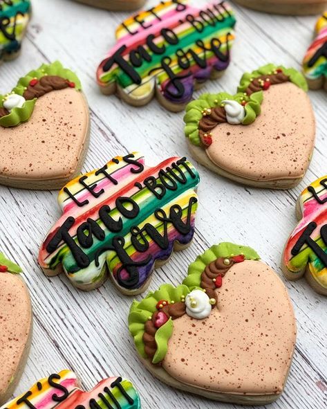 It’s Taco Tuesday so let’s Taco bout love! 💗🌮 #caceyscakery #sugarcookies #decoratedcookies #edibleart #cookieart #cookiesofinstagram… Taco Bout Love, Almond Sugar Cookies, Cookie Shop, Fiesta Wedding, Work Meals, Food Allergens, Perfect Cookie, Cookie Gifts, Cut Out Cookies