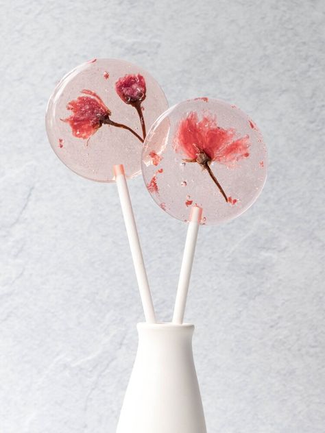 Cherry Blossom (Sakura) Lollipops | Sliced Ginger Natural Red Food Coloring, Lollipop Recipe, Lollipop Mould, Salty Treats, Natural Food Coloring, Baked Yams, Lemon Tart, Red Food Coloring, Cherry Blossom Flowers