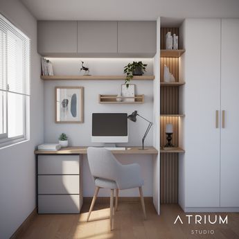 Office And Studio Ideas, Office Scandinavian Design, Teenager Room Design, Scandinavian Interior Office, Teenager Room Ideas, Bedroom With Office Space, Scandinavian Study Room, Office Scandinavian, Scandinavian Home Office