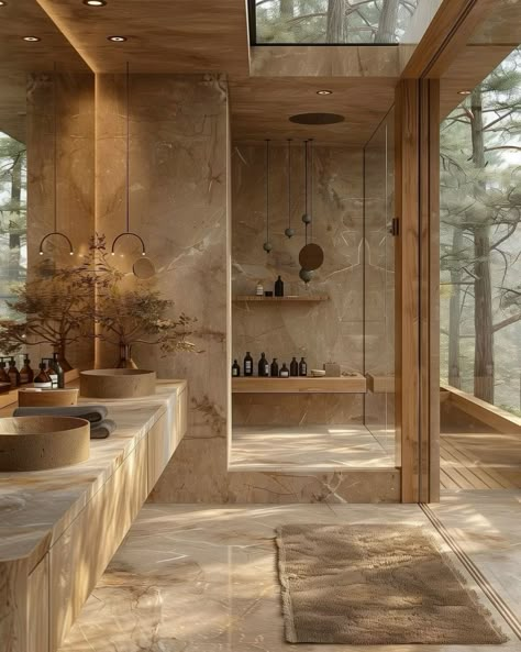 Bali Bathroom Ideas Interior Design, Stone Bathroom Ideas, Bali Bathroom, Dream Life House, Bathroom Inspiration Decor, Dream House Interior, Dream Bathroom, Dream House Decor, Modern Bathroom Design