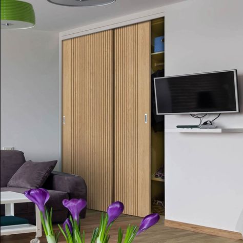 Two Sliding Wardrobe Doors & Frame Kit - Melbourne Oak Flush Internal Japanese Bedroom Design, Sliding Doors Internal, Wardrobe Sliding, Clothes Shelves, Japanese Bedroom, Sliding Screen Doors, Internal Sliding Doors, Sliding Wardrobe Doors, Wardrobe Designs